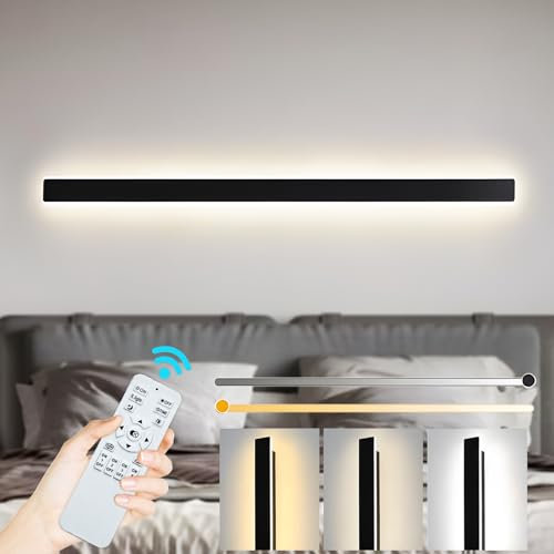 ZTWLEED LED Wandleuchte Innen Dimmbar,38W Wandlampe mit Fernbedienung 2.4GHz,10-100% Helligkeitseinstellung Wandleuchte Schwarz für Schlafzimmer Wohnzimmer Korridor Treppenhaus,100CM 110-240V