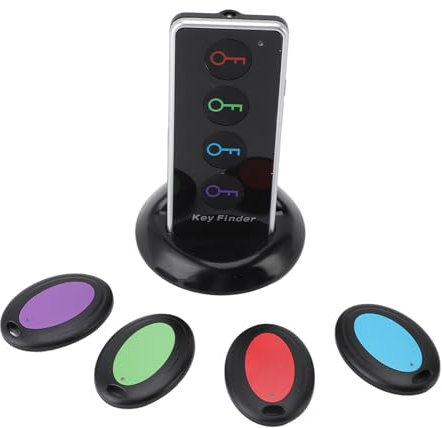 Qukaim Remote Key Finder Key Finder, 100ft Working Range, 1 Transmitter and 4 Receivers, Wireless Key Locator with LED Light for Phone, Purse, Pet, Luggage