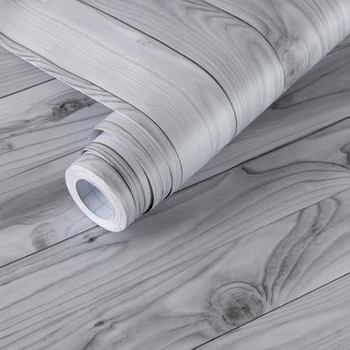 Decoroom Sticky Back Plastic Grey Wood Effect Self Adhesive Wallpaper 60X300cm, Peel and Stick Wallpaper Waterproof Viny Wrap for Kitchen Cupboards Furniture Stickers