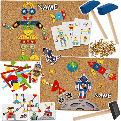 alles-meine.de GmbH XXL Set - Hammerspiel - 398 Teile - Modellwahl - bunter Mix - inkl. Name/für Kinder - Klopfspiel Nagelspiel - Hämmerchenspiel - Nagel Hammer Holz bunt - Häm..