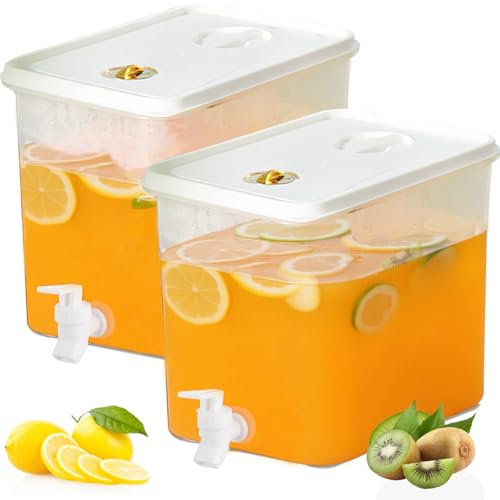 2PCS 2.5 Gallon Plastic Beverage Dispenser with Spigot， Beverage Drink Dispenser for Fridge, Juice Container Sealed with Filter Screen，Cold Hot Drink Jug for Christmas Party Supplies