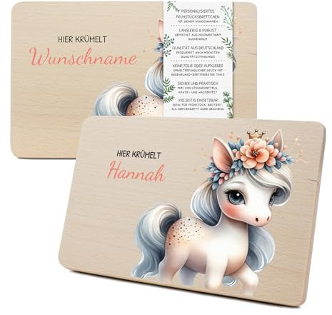 Yabaduu Individuelles Holzbrett für Kinder 23,5x15cm Frühstücksbrettchen Brotzeitbrett personalisiert aus Holz Tier-Motiv als Geschenk Geburtstag Kind RV007 (10 Pferd, Mit Wunschname)