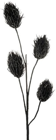 artplants.de Kunstblumen Zweig Edeldistel Misael mit Glitzer, schwarz, 120cm - Kunststoff Zweig