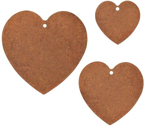 EXTRAVAGANT® 3er Set volle Herzen Hänger Gartendekoration Wohnungsdeko Metall Stahl Rost Edelrost wetterfest Garten Wohnung Love Geschenk Muttertag Valentinstag Geburtstag Grabschmuck