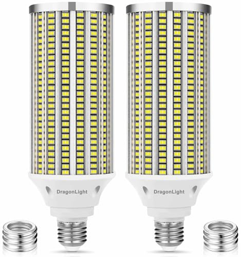 DragonLight 120W Super Bright LED Corn Light Bulbs (800 Watt Equivalent) - E27/E40 Large Base LED Lamp - 5000K Daylight 14,400 Lumens for Large Area Lighting, Pack of 2