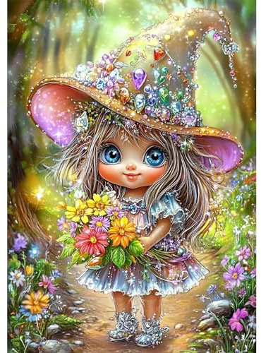 NEWENMO DIY Lindos Elfos Diamond Painting Set para Adultos,5D Flores Pintura de Diamante Kit Completo,Cartoon Diamond Art Kits,Bricolaje Dibujo de Diamantes,para Decoración de Hogar (30x40cm)