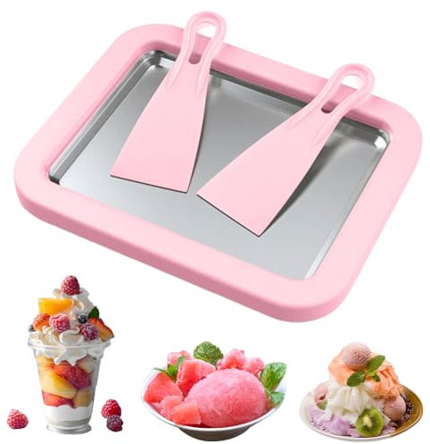 Placa de hielo para hacer hielo, placa de rollos de hielo con 2 espátulas, pequeña máquina de hacer rollos de hielo, helados para helados caseros, yogur congelado, gelato (rosa, M)