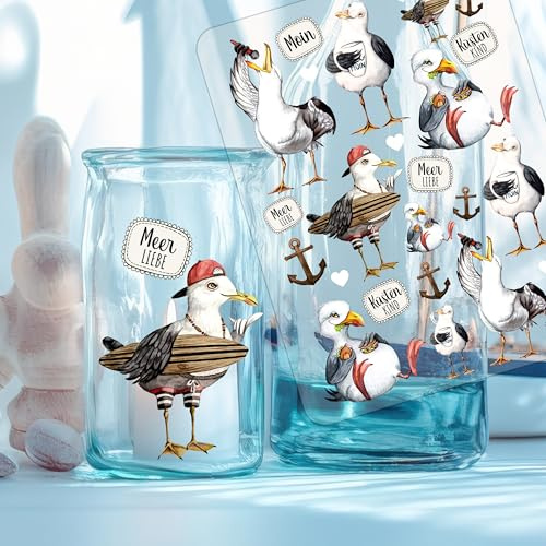 ilka parey Sticker Rubonsticker Möwen maritim seagull Meer Küste Strand surfen - Rubons - Rub on DIY für Windlicht Teelicht- Erschaffen Sie ihre eigene maritime Welt A5 Bogen rb24