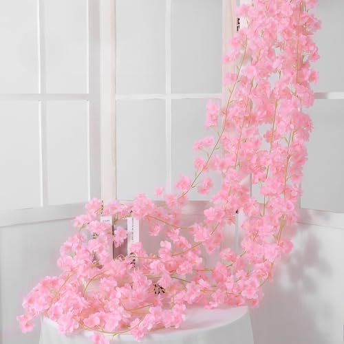3 Stück Künstliche Blumen Girlande Kirschblüten Girlande Rosa 180cm Kunstblumen Hängend Rosa Kirschblütengirlande Künstlich Sakura Deko für Hochzeit, Party, Haus, Garten Dekoration (Stil 2)