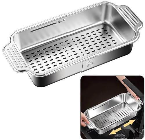 GYUPXYH Spülbecken Sieb Ausziehbarer Küchenspülbecken Edelstahl Waschbecken Sieb für Küche Spülbecken Besteck, Geschirr, Obst, Gemüse