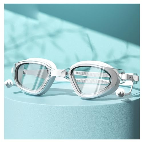 Lunettes de natation pour homme et femme, protection UV et anti-buée, avec 2 bouchons d'oreille, lunettes de plongée pour adultes avec étui de protection, sangle en silicone réglable pour adolescents