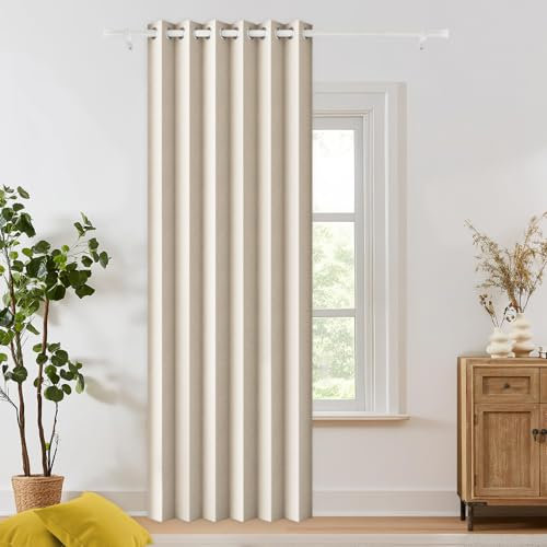 HMYI 100% Blackout Memory Trained Pleated Curtains with Magnetic Closure, Patio Door Pinch Pleated Drapes for Home with Tiebacks, 1 Panel, W45 x L84, Sand