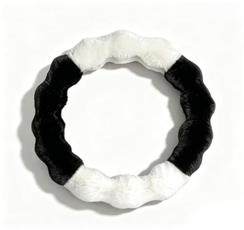 Pahajim Lenkradbezug Plüsch Lenkradhülle Winter Universal 36-39cm Fell Lenkrad Bezug Warm Lenkradschutz Lenkradabdeckung Lenkradschoner für Damen Herren (Schwarz Weiß)