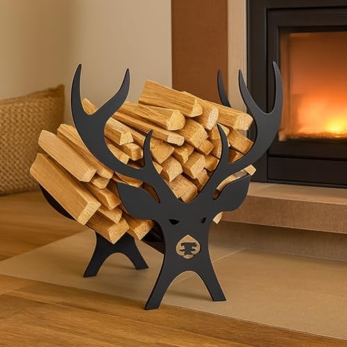 Marco Paul Stag Design Indoor Log Basket Heavy Duty Powder Coated Large Log Baskets for Wood Burner Indoor Traditional Log Holders for Fireplace Easy Carry Metal Storage for Logs Fireplace Accessories