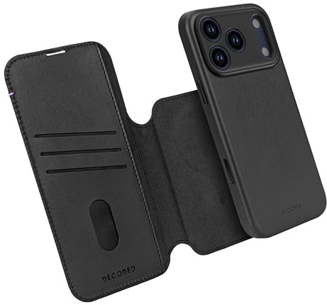 Decoded 2-in-1 Lederhülle für iPhone 17 Pro, Abnehmbare Wallet, Premium ECCO Leder, Kompatibel mit Magsafe, Fallschutz, Kratzfest, Metallknöpfe, Schwarz