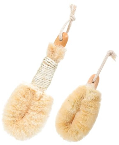 Hohopeti 2 Stück Teiliges Sisal Badebürsten set mit Ergonomischem Holzgriff Natürlicher Körperpeelingbürste für Dusche und Bad Sanfte Reinigung und Effektives Hautpeeling Groß Klein für