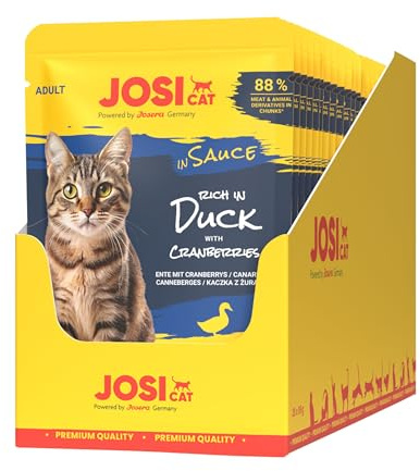 JosiCat Duck in Sauce | 28x 85g | Katzenfutter nass mit Ente in Soße | Adult | Premium Nassfutter im Frischebeutel für ausgewachsene Katzen | Leckere Ente | Inulin | German Quality by JOSERA