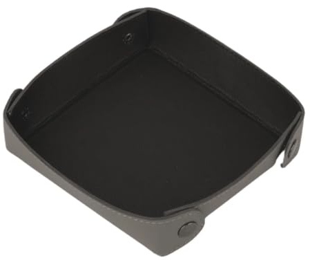 WASAMA Leather Valet Tray | Full Grain Leather Organiser with Corner Button Design | Square Catchall Tray for Keys, Wallet, Coins, Jewellery (Grey-Black)