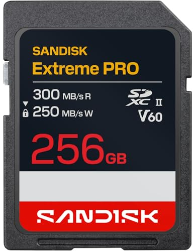 SANDISK Extreme Pro SDXC- UHS-II V60 Carte 256 Go (Vitesse de Lecture Jusqu’à 300 Mo/s, Vitesse d’écriture Jusqu’à 210 Mo/s, 4K UHD, Full HD, U3, C10, V60) Compatible avec Les appareils Photo Reflex