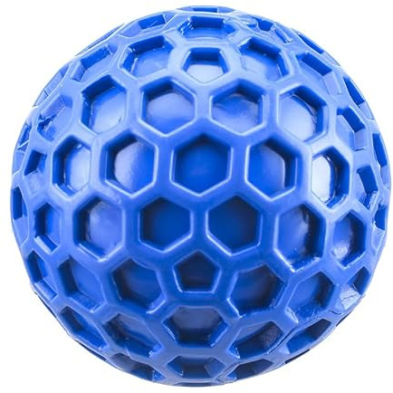 BOSREROY Meianju – Balle couineuse pour chien en nid d'abeille bleu, jouet à mâcher TPR pour mâcheurs agressifs, balle rebondissante interactive avec son, jouet pour animal domestique facile à