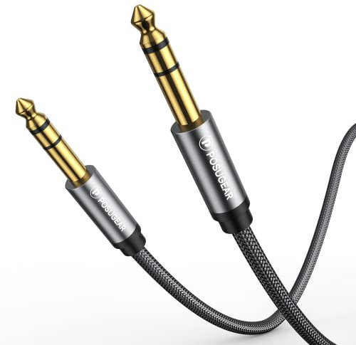 POSUGEAR 6.35mm to 6.35mm Guitar Cable 2M, Professional 1/4 Inch Jack to Jack Cable Lead, Guitar Amp Trs with Nylon Braid for Electric Bass, Amplifier, Keyboard