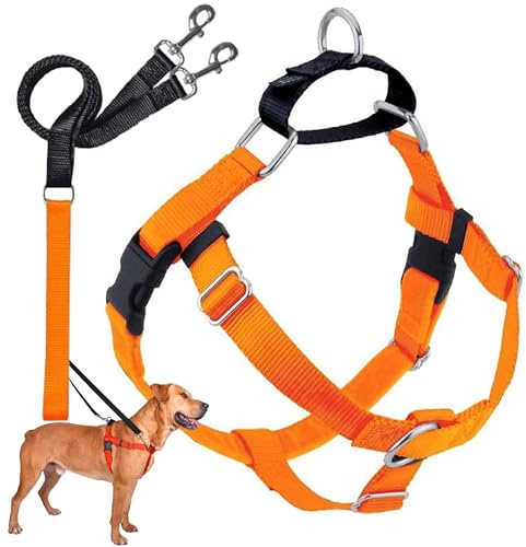 2 Hounds Design Freedom No-Pull Dog Harness with Leash, Medium, 1-Inch Wide, Neon Orange