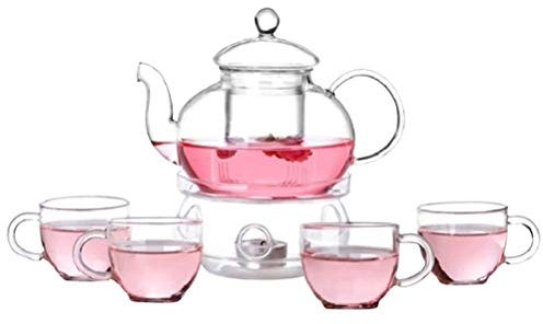 Glas-Teekannen-Set, hitzebeständig, mit Stövchen und 4 Teetassen