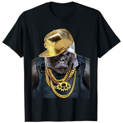 Rapper Gorilla in Gold Kette und Cap Hip Hop Kultur T-Shirt