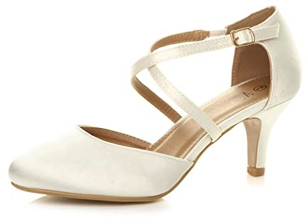 AJVANI Womens Ladies mid high Heel Strappy Crossover Wedding Evening Sandals Shoes Size