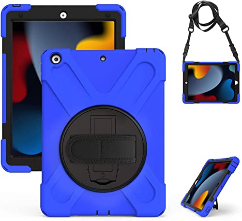 Gerutek Hülle für iPad 10,2 Zoll (9./8./7. Generation), Stoßfeste Robust Panzerhülle mit Stifthalter, Drehbar Stände, Handschlaufe, Schultergurt Schutzhülle für iPad 10.2 2021/2020/2019, Blau