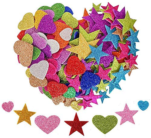 KANOSON Goma EVA Pegatinas - 150 Estrellas y Corazones Autoadhesivos, Espuma Brillo para Infantiles Scrapbooking y Decoración de Pared