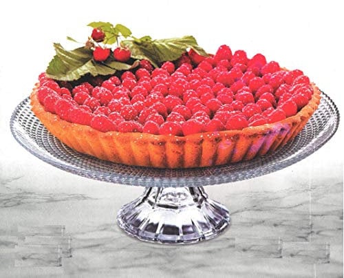Cheerful Bargains 27cm Wide Glass Dessert & Cake Stand | Clear Ribbed Cake Plate Stand for Display | 10cm Tall Cake Holder/Fruit Bowl on Pedestal | Cupcake Stand for Events, Parties & Afternoon Tea