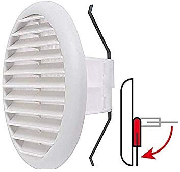 TLDSHOP® - Griglia ventilazione tonda PVC con molle e rete, per fori da Ø80-125 mm, Ø145mm (BIANCO)