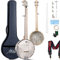 Banjo mit 5 Saiten, verstellbar, volle Größe, Ahorn-Banjo, offener Rücken, Remo Kopf mit 2 Stimmschlüsseln, 4 Plektren, Saiten, Stimmgerät, Gurt, Lineal, Reinigungstuch, Gigbag für Anfänger und Profis