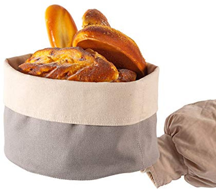 Muium(TM) Brotkorb Stoff, Grau Brotbeutel, Brötchenkorb als Aufbewahrung von Brot, Brottasche, Brötchenkorb, Obstkorb | Faltbarer Krempelkorb Ø22.5 x 25 cm