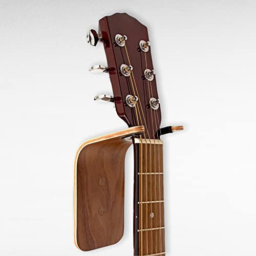 Gitarrenwandaufhänger, handgefertigt, einzigartiges Design, gebogen, Holz, Gitarrenhalter, Wandhalterung, Akustikgitarre, Zubehör, Ukulele, Haken (1 Packung, Walnuss)