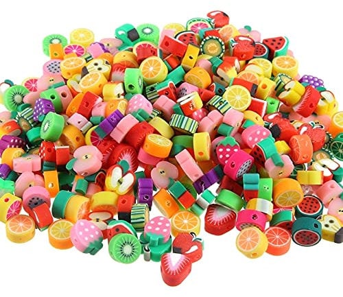 50 Pcs Polymer Clay Fruit Beads for DIY Bracelets, Necklaces & Jewelry Making - Cute Candy Colored Beads for Crafts, Scrapbooking & Ornaments (Assorted Styles)