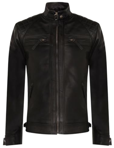 Infinity Leather Herrenjacke Schwarz 100% Echtleder Vintage Retro Design Biker Renner Jacke 4XL