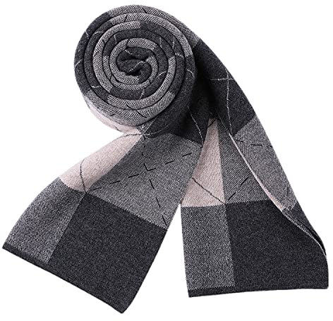 WANYING Herbst Winter 6% Wolle Herrenschal Gestrickter Schal Strickschal Wolleschal für Herren Elegant Casual Business - Raute Muster Anthrazit & Dunkelbeige