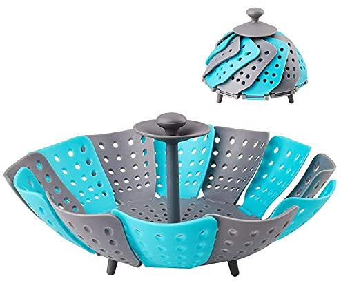 DUBENS Steamer Basket - Silicone Vegetable Steamer Basket, Folding Strainers and Strainers, Fruit Basket Strainer, Vegetable/Fruit Kitchen Mesh Strainer