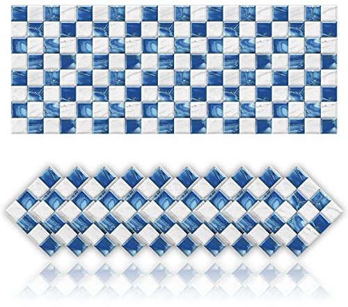 Cendray 20 Pz Adesivi per Piastrelle Antiolio Impermeabile PVC Autoadesivo Decorazione Stile Mosaico Adesivi per Bagno Cucina Parete Fai da Te (20x20cm,Blu)