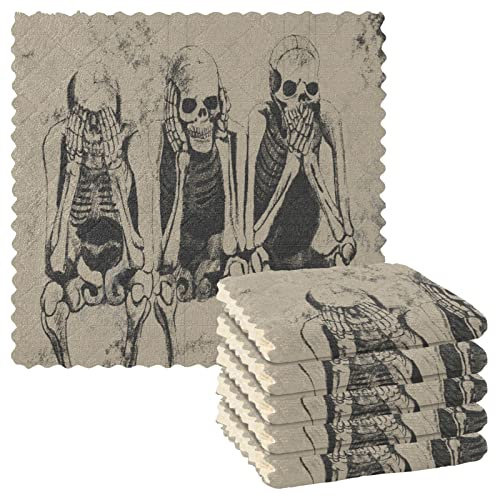 ALAZA Geschirrtücher Küchenreinigungstücher Totenkopf Skelett Halloween Geschirrtücher Super saugfähige Küchentücher Fusselfrei Bar Geschirrtuch Weiches Handtuch Küchenzubehör Set von 6,1 x 11 Zoll