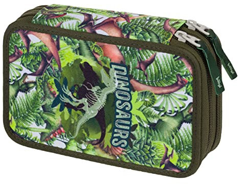 Baagl 2 Fach Federmäppchen für Jungen, Schulmäppchen für Schreibwaren, Schulsachen Federtasche, Jungen Federmappe, Mäppchen für Schule (Dinosaurs)