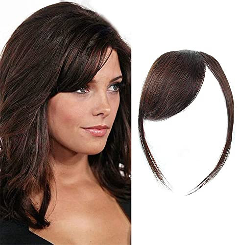 Dicker Seitlicher Pony Clip In Echthaar 100% Echthaar Pony Seitlicher Pony Gerade Fransen Haarverlängerungen (Dunkelbraun Farbe, mit Tempeln)