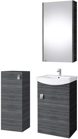Planetmöbel Conjunto de Muebles de baño Lavabo con Mueble 45 x 60 x 33 cm con Armario con Espejo 40 cm y Armario Midi para Aseo de Invitados, Antracita