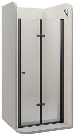 Moments of Glass Mampara de ducha puerta plegable rango de ajuste de 72-76 cm altura: 195 cm de cristal transparente templado de seguridad de 6 mm perfiles de aluminio negro - DK822
