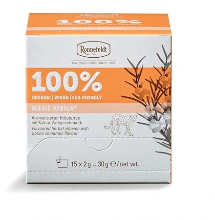 Ronnefeldt 100% Magic Africa® - BIO Kräutertee m. Kakao-Zimtgeschmack, 15 Teebeutel à 2 g, 30 g | Organic | Vegan | Eco-friendly, Menge:6 Stück