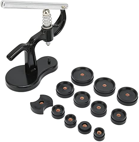 Ejoyous Uhr Presse, Uhrwerkzeug Uhr Einpresswerkzeug Uhrenschließer Gehäuseschließer Uhr Reparatur Werkzeug mit 12 Druckplatten Kunststoffeinsätze