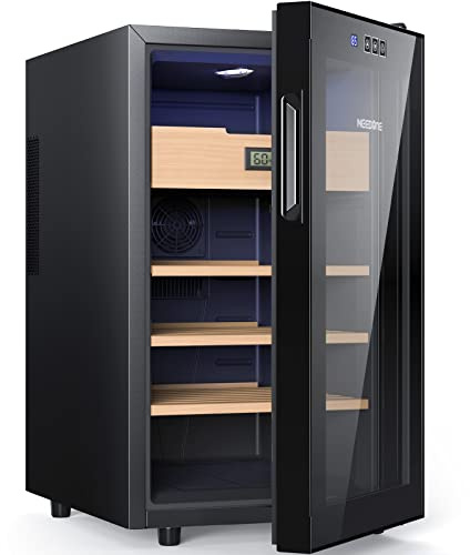 NEEDONE 350 Count Electric Cabinet, Made with Spanish Cedar Wood Shelves & Drawer with Hygrometer, Freestanding Refrigerator Quiet Operation, LED Lighting, 48 Liter, Gift for Men