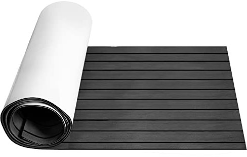 Yakimz Eva Schaum Boot, Teakholz Eva Schaum Bodenbelag, Selbstklebende Deck Teppich, Yachtboden rutschfeste Matte für Boote Yachten Schiffsdecks Schnellboote, 240 x 90 cm, Schwarz